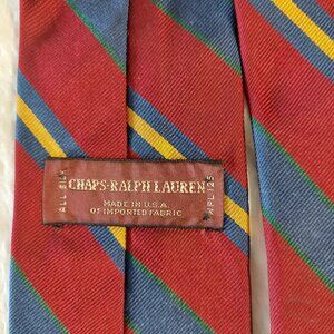 Vintage Chaps Ralph Lauren Men's Necktie 100% Silk Red Blue Green Yellow 3.5"
